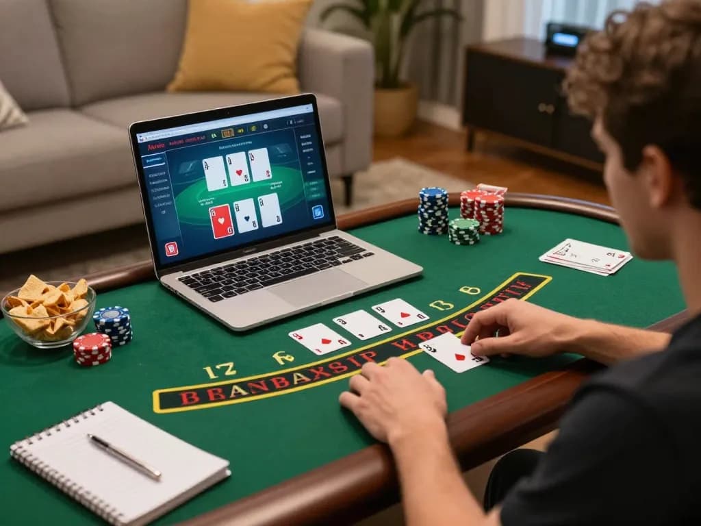 Player strategizing live blackjack at home with LV88 gaming interface