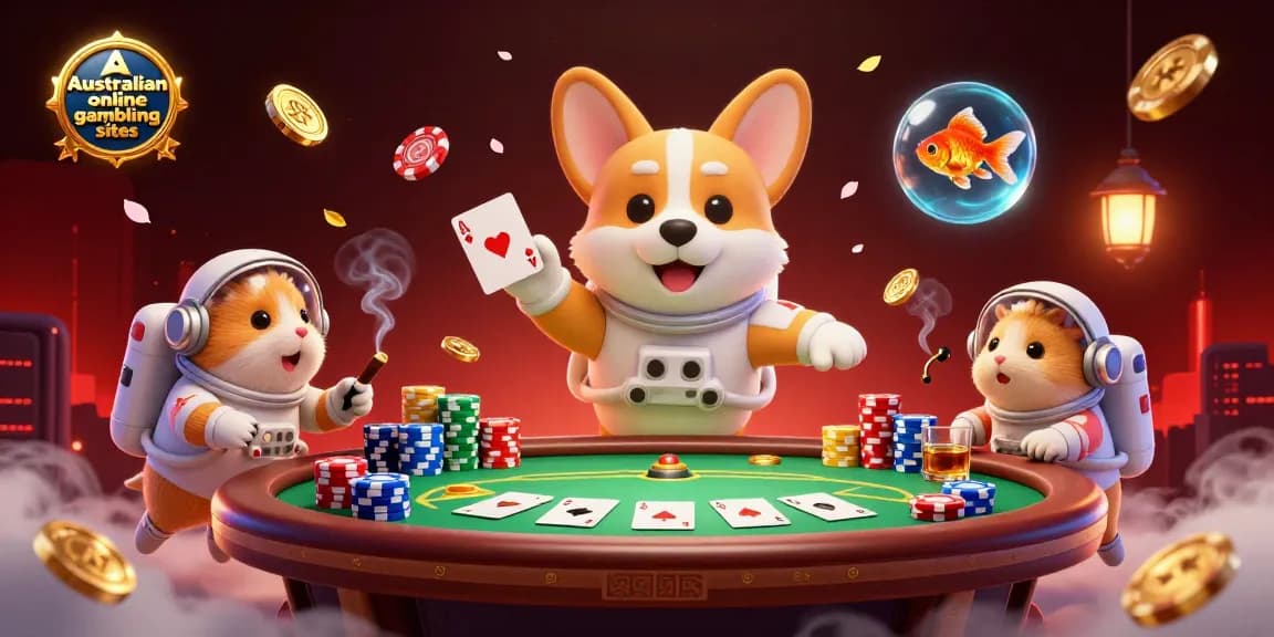 Explore exciting Australian online gambling sites with a fun illustration featuring a corgi astronaut in a space casino