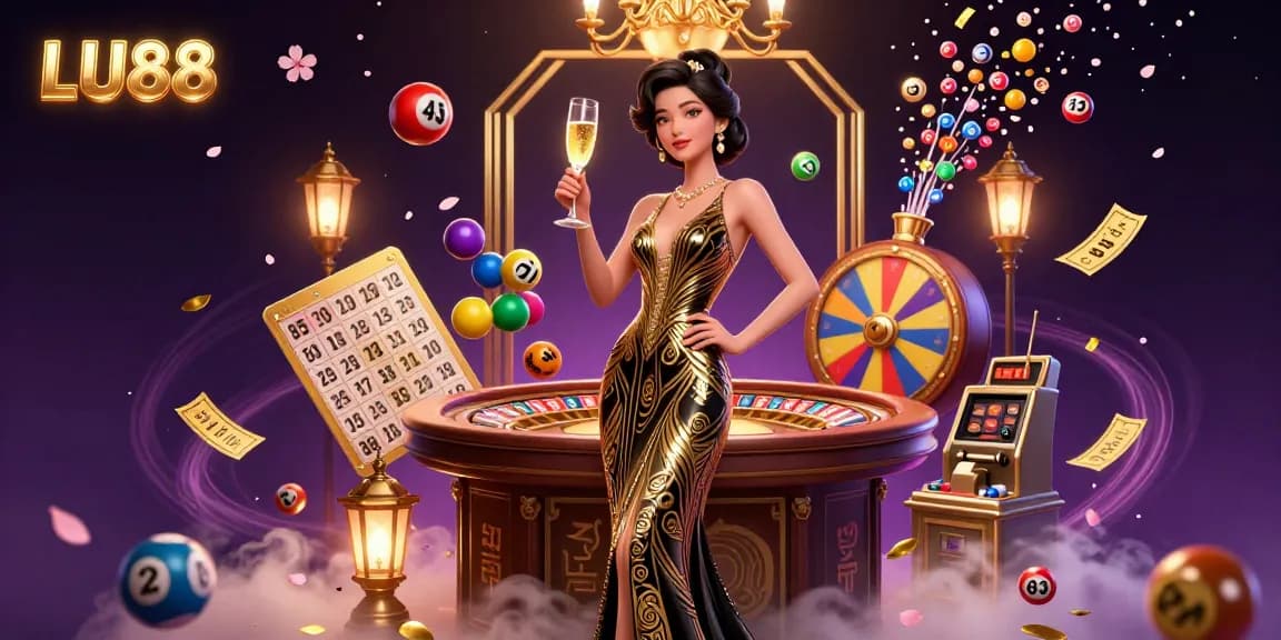 Experience the excitement at LU88 with a lavish casino scene filled with dynamic gaming elements.