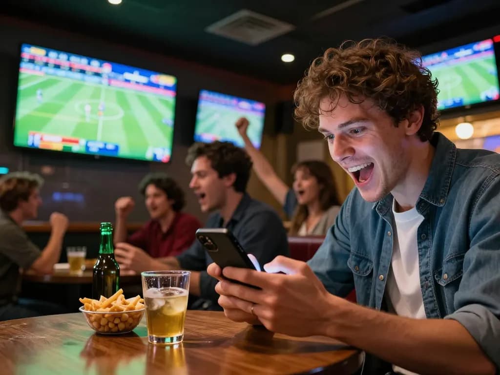 Watch live sports and place bets on go8 in this vibrant sports bar setting.