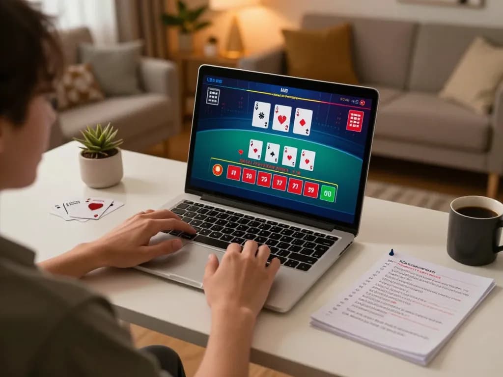 Player engaging in live dealer blackjack on LC88, showcasing a cozy online gaming setup.