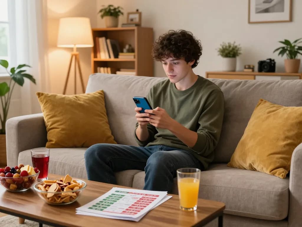 KONG88 user engaged in live betting on smartphone in cozy home setting, showcasing strategic gameplay