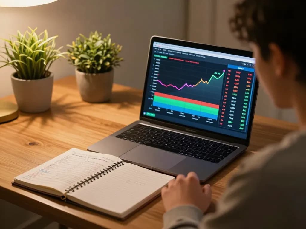Analyzing kèo bóng đá odds on a laptop in a cozy home office setting.
