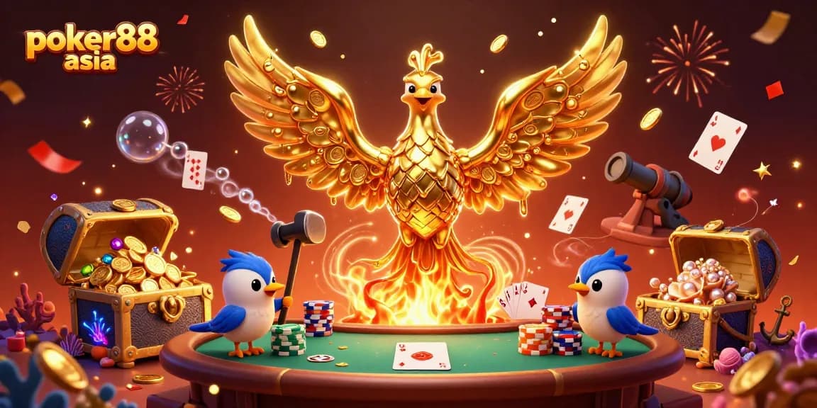 Poker88 asia menghadirkan suasana poker online dengan karakter phoenix dan harta karun yang memukau