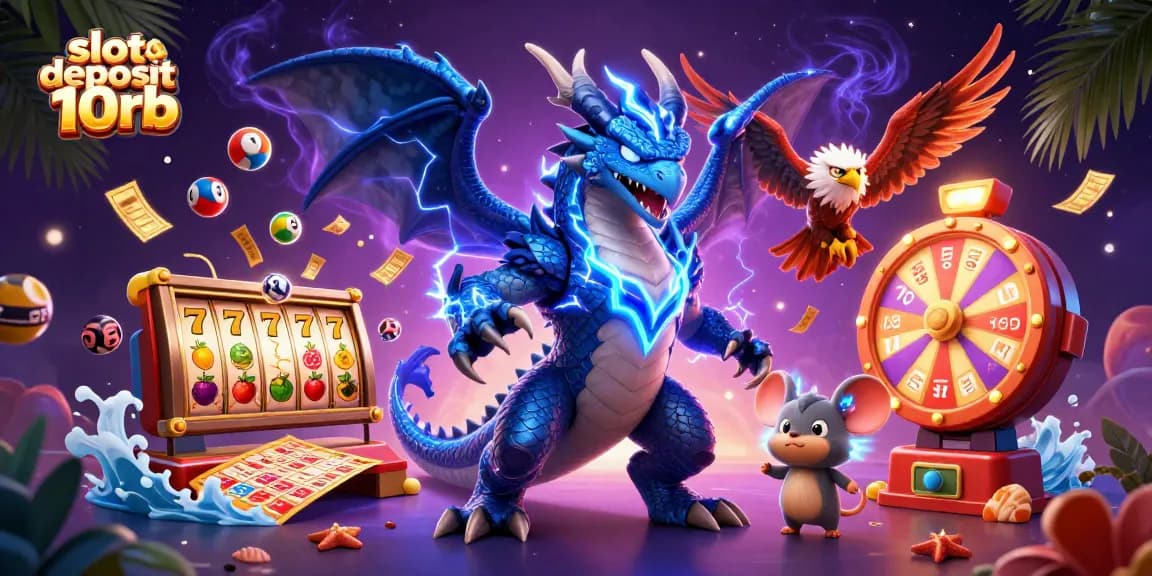 Engage with slot deposit 10rb for exciting gameplay featuring a thunder dragon, winds, and lively gambling elements.