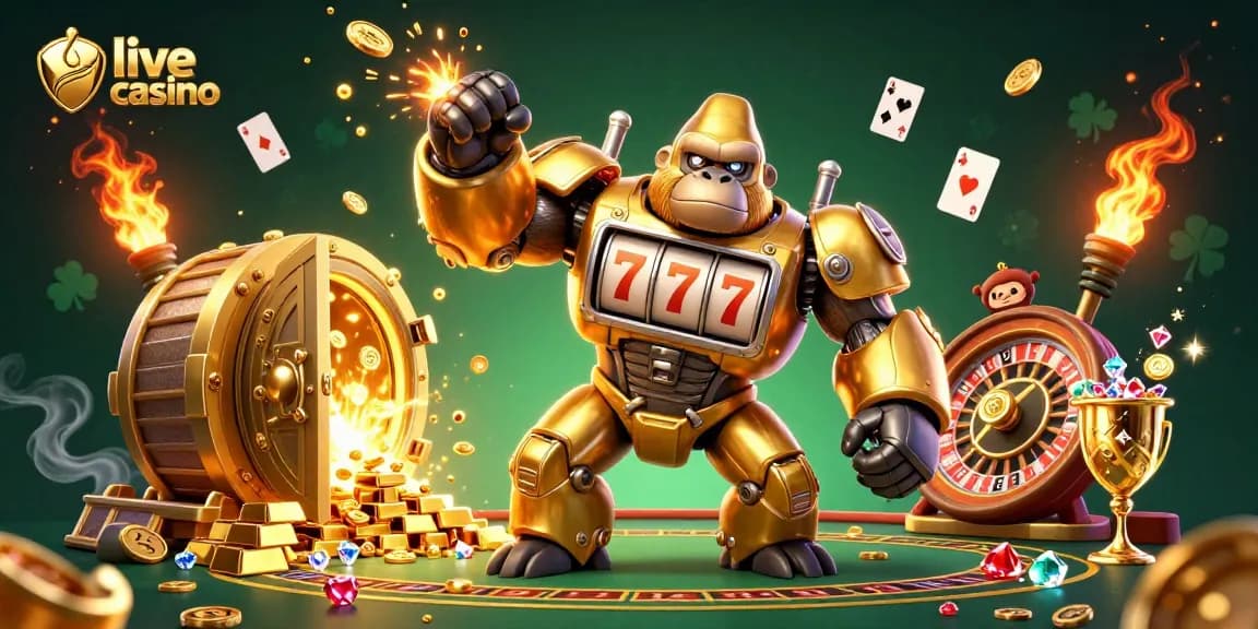 Experience the thrilling action of live casino gaming with a vibrant, 3D illustrated casino scene.
