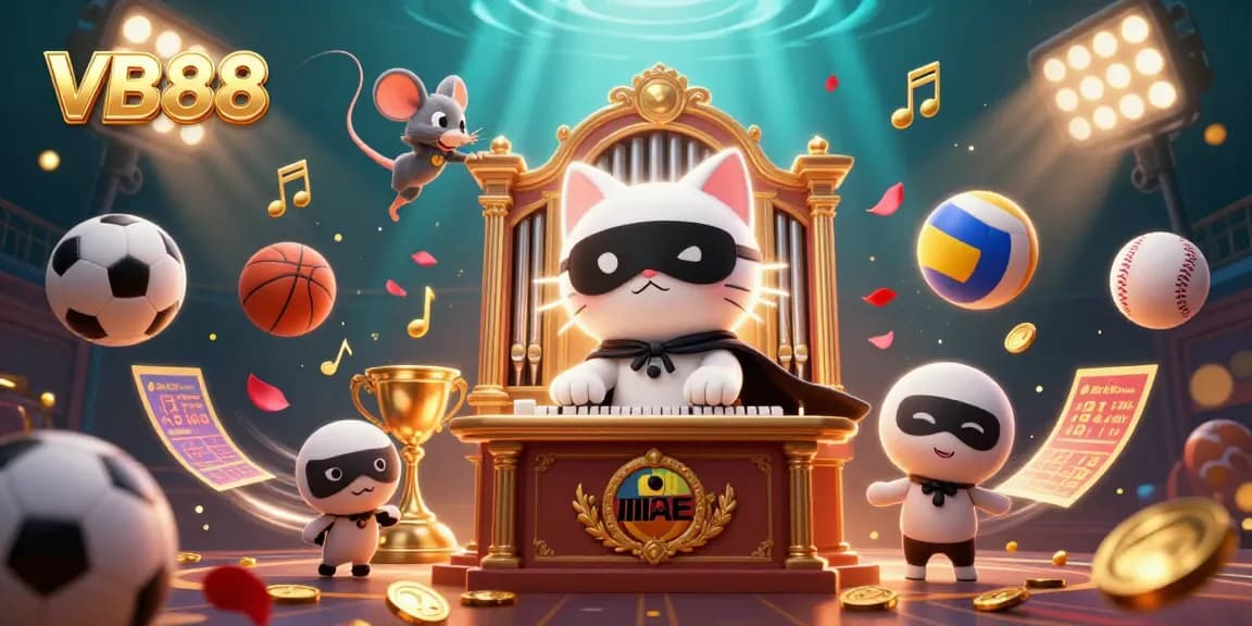 Experience the thrill at VB88 with a dynamic casino scene featuring game elements and engaging characters.
