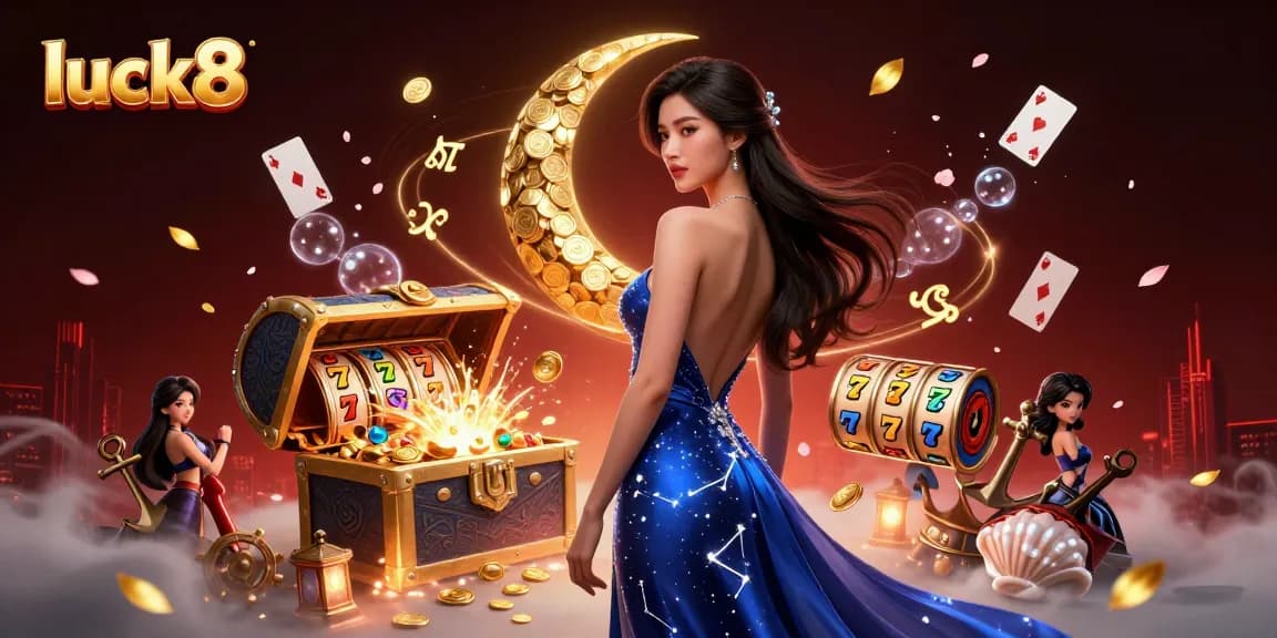 Experience thrilling slots and jackpots at luck8 with vibrant casino elements in a captivating scene.