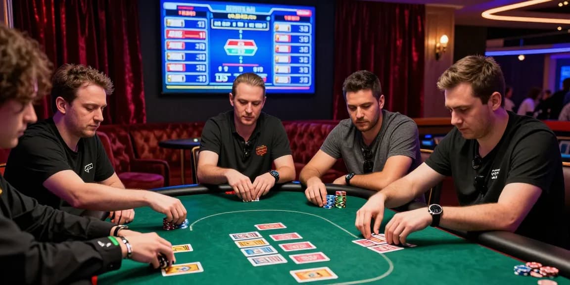 Pengalaman bermain poker88 dengan pemain fokus dan chip berwarna-warni di meja.