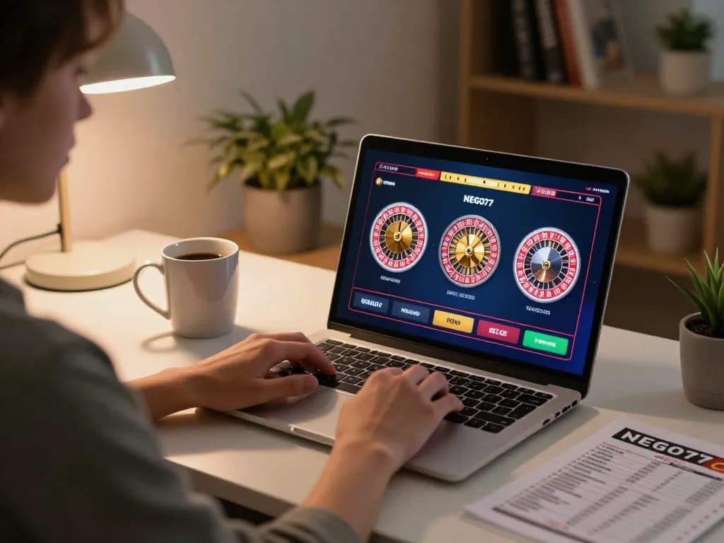 Betting on NEGO77 online roulette with vibrant interface and cozy home setup