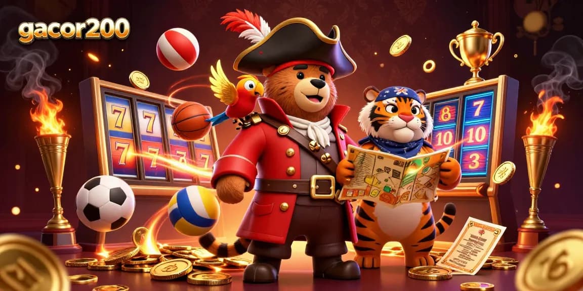 Experience the thrill of gacor200 with our cartoon pirate captain and high-stakes casino elements.