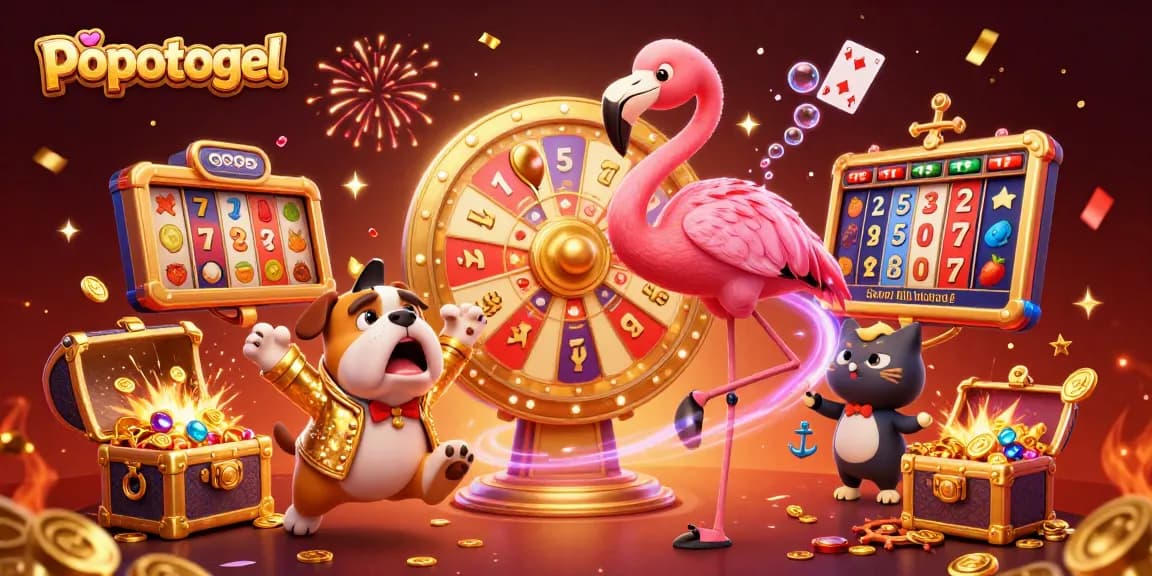Experience the thrill of popotogel with a vibrant scene of excitement and casino elements.