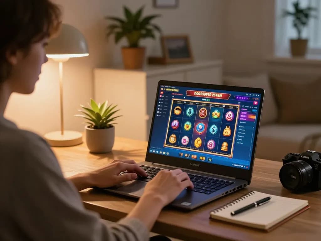 Engaging online gaming session on the LGOSUPER platform with lively slot visuals and strategic notes