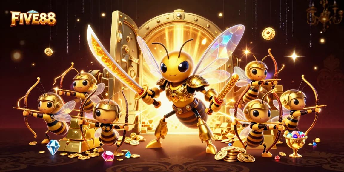 FIVE88 invites players to engage in an immersive treasure hunt with golden hornets and stunning gems.
