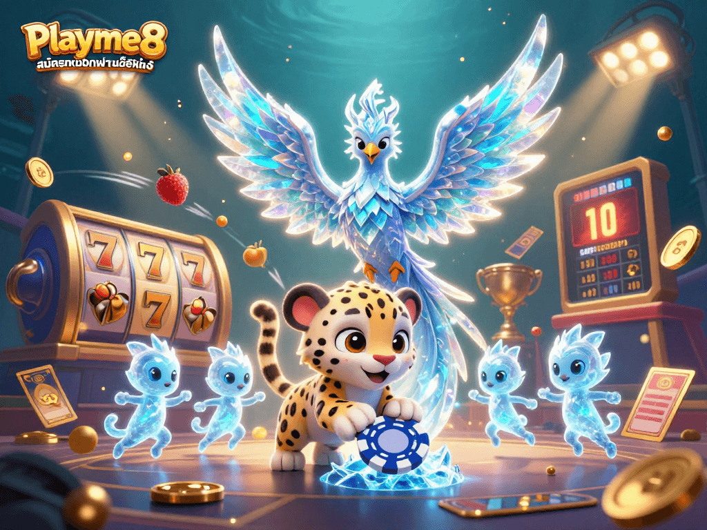เล่นเกมคาสิโนที่ Playme8 สมัครสมาชิกผ่านมือถือ กับฟีนิกซ์น้ำแข็งและลูกแพนเตอร์ในคาสิโนออนไลน์