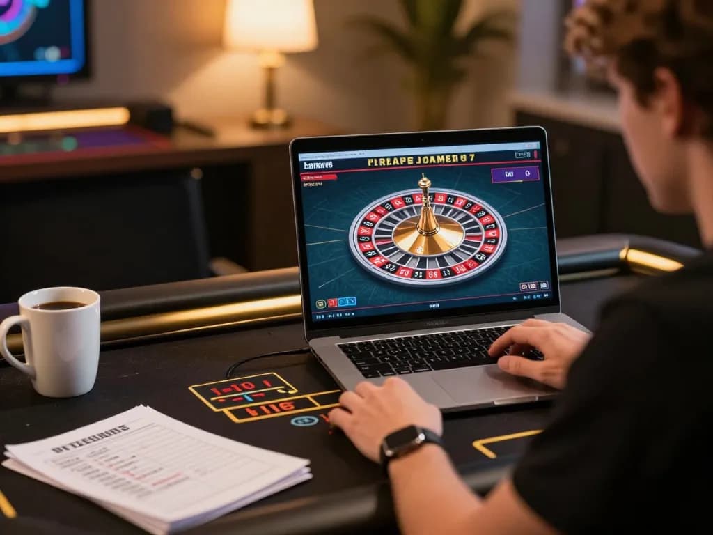 F8BET player placing bets on live roulette in a modern online gaming setup, showcasing strategy and excitement.