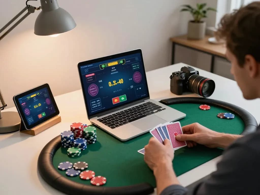 The player explores strategic moves in an exciting online poker session on luck88com.