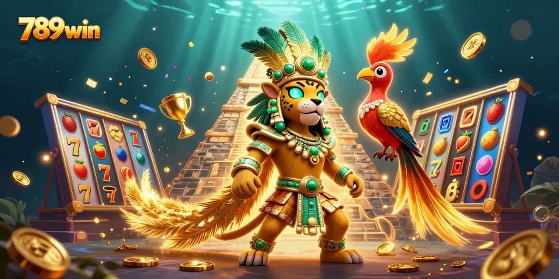 Experience thrilling slots with 789win featuring a Mayan priest and vibrant golden elements.