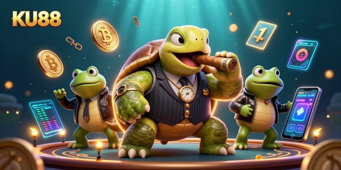 Bet big with KU88 at the casino, where a mobster turtle rules the gaming table!