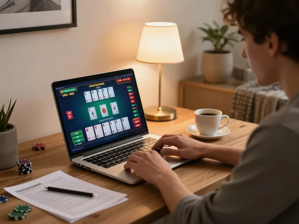 F8BET user enjoying live blackjack online with strategies at home, creating an engaging gambling experience