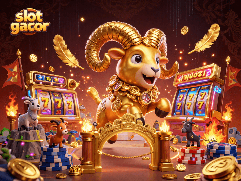 Experience slot gacor excitement with a vibrant 3D scene showcasing dynamic rewards.