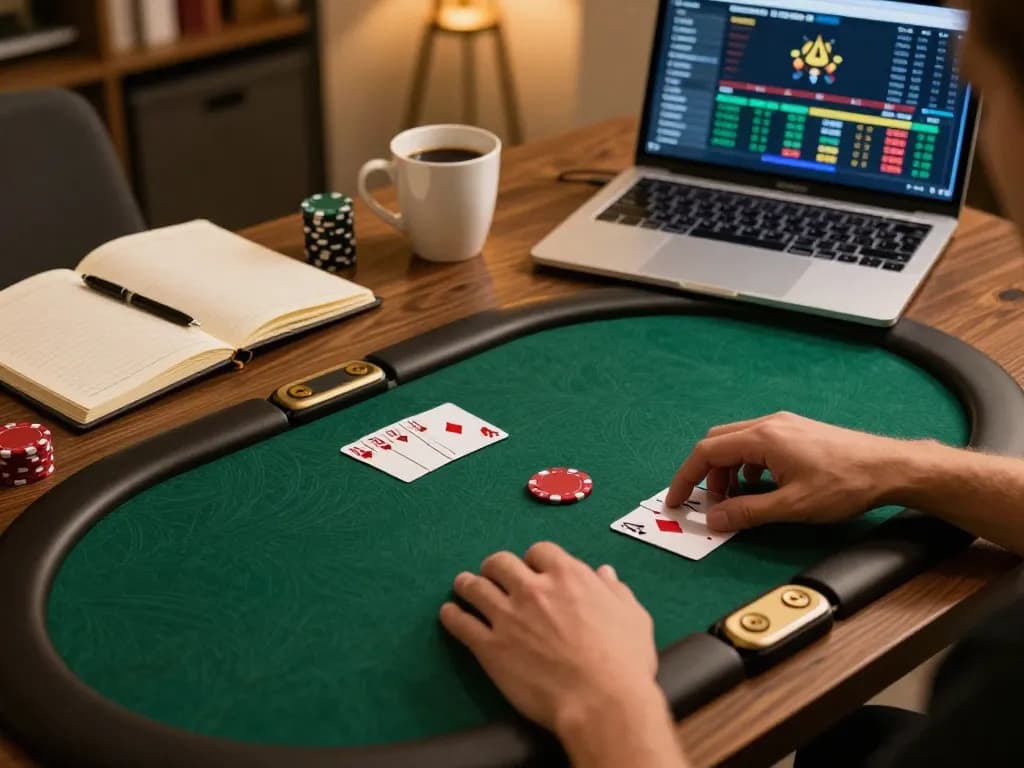 Engaging in 888VI online poker strategy on a tablet in a cozy setting