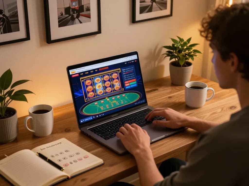 Engaged player enjoying Go88's online casino interface from a cozy home setup