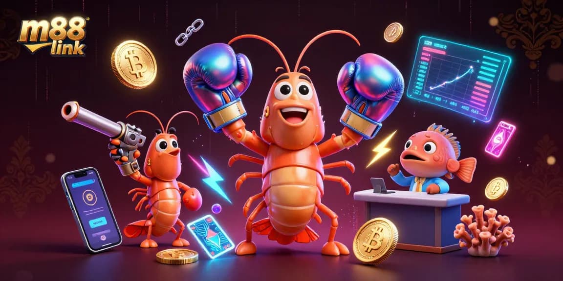 Engage with m88 link exploring vibrant casino action featuring lively characters and cryptocurrency elements.