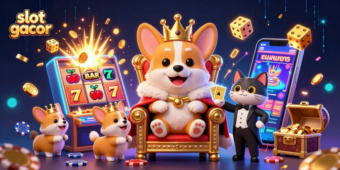 Rasakan sensasi slot gacor dengan corgi kerajaan di atas takhta chip poker di tengah ledakan jackpot.