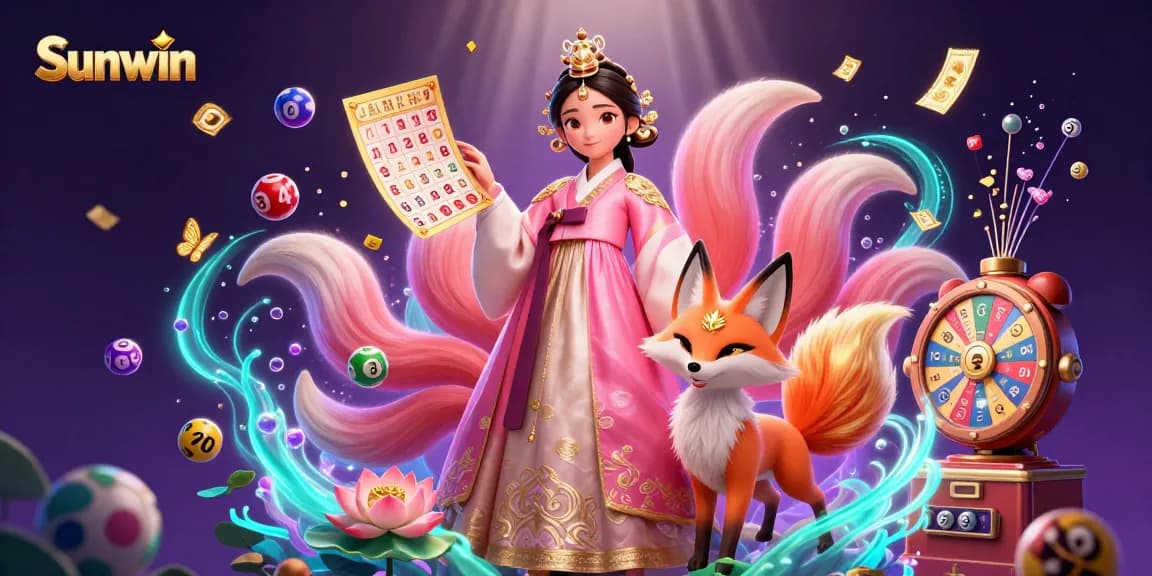 Sunwin celebrates winning moments with vibrant lottery elements, vibrant Asian themes, and dynamic visuals.