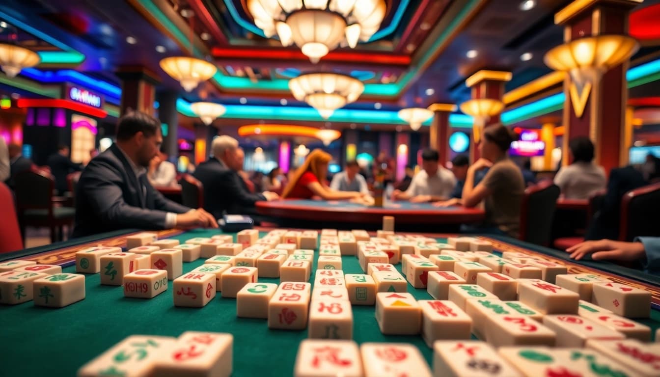 Permainan mahjong seru di mahongtoto dengan pemain antusias di kasino.