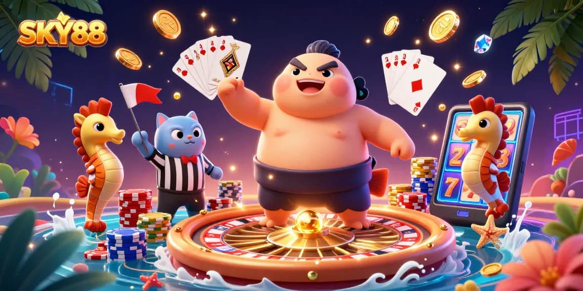 Engage with the thrilling world of SKY88 as players revel in a character-packed underwater casino.