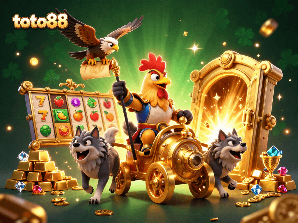Experience exciting slot adventures with toto88 in a rich 3D casino world featuring vibrant characters and treasures.