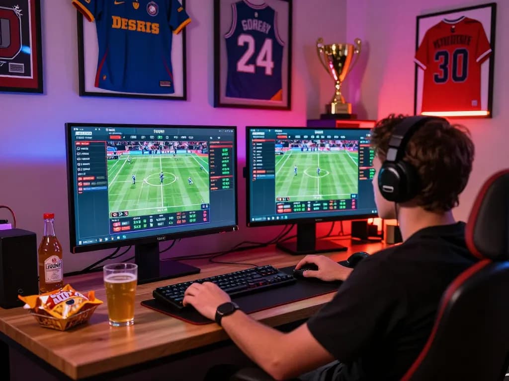 Ligasedayu online sports betting action with multiple screens and excited atmosphere.
