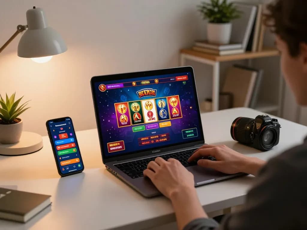 CM88 player enjoying online gambling on a laptop with engaging casino game visuals.