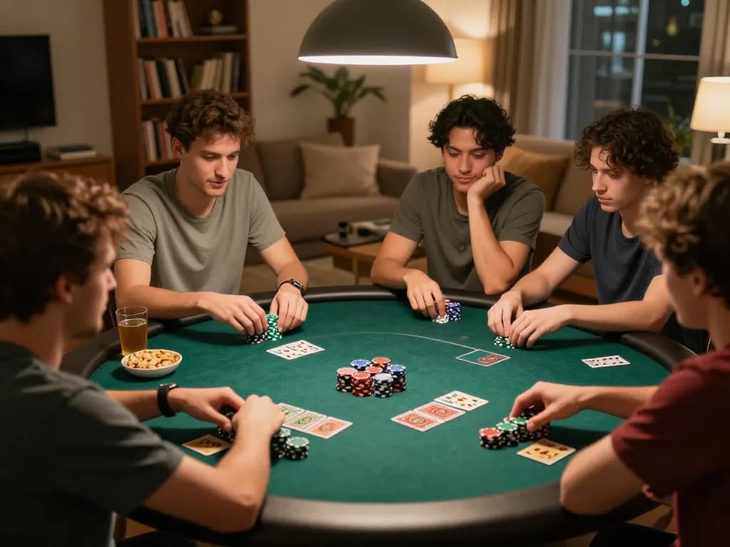 Engaging poker game with friends in a cozy setting, showcasing MM99 COM strategic gameplay.