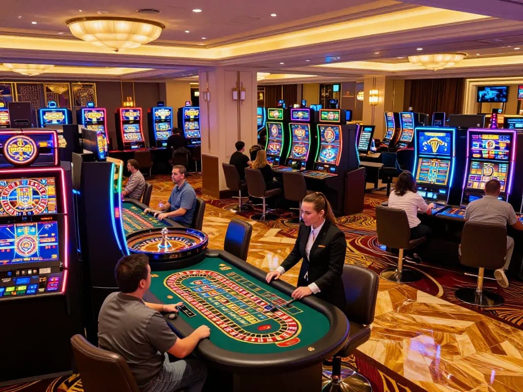 Players engaging in thrilling games at SC88 casino, showcasing vibrant slot machines and roulette action.