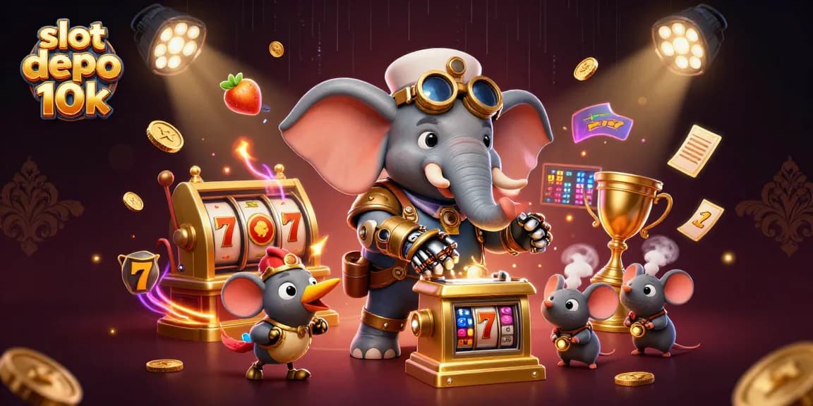 Experience thrilling wins with slot depo 10k in this vibrant 3D casino illustration featuring exciting gaming elements.