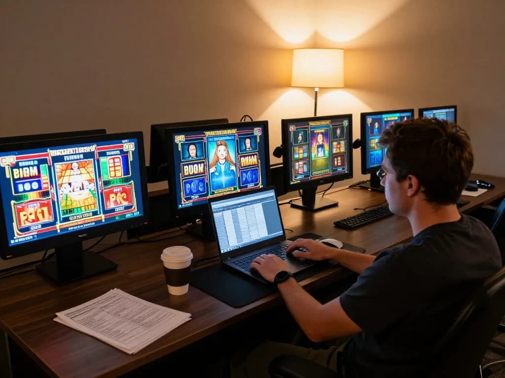 TG88 player engaging with thrilling online casino slots, showcasing a vibrant game interface and cozy gaming setup
