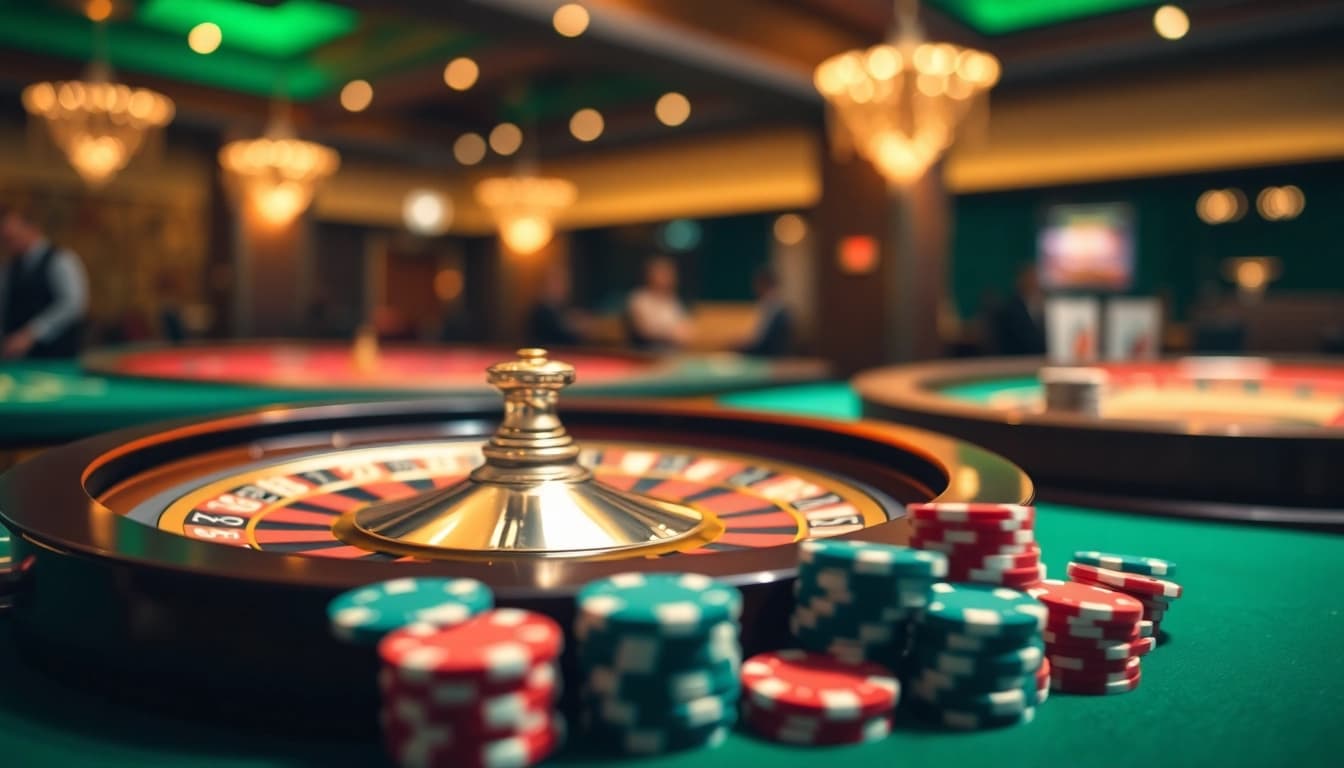 เล่นพนันในคาสิโน betflik พร้อมชิปโป๊กเกอร์และวงล้อรูเล็ตที่หมุน