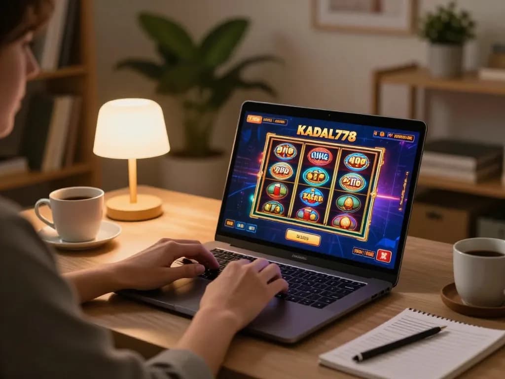 KADAL778 online gaming experience at home with dynamic poker and slots interface on screen