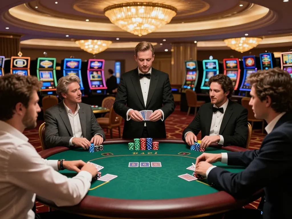 Players at a poker table showcasing du 88 excitement with stacked chips and cards in action