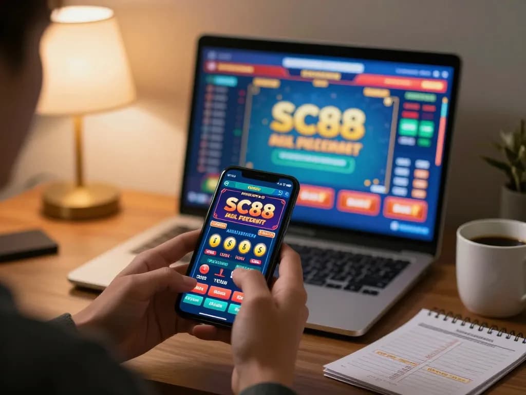 SC88 app user strategizing bets while enjoying a cozy home gaming setup.