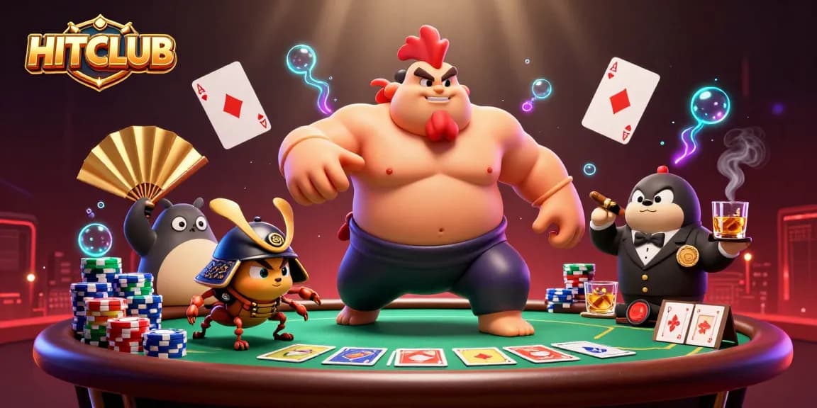 Engage in thrilling gameplay with HITCLUB's vibrant casino action, featuring colorful poker elements.