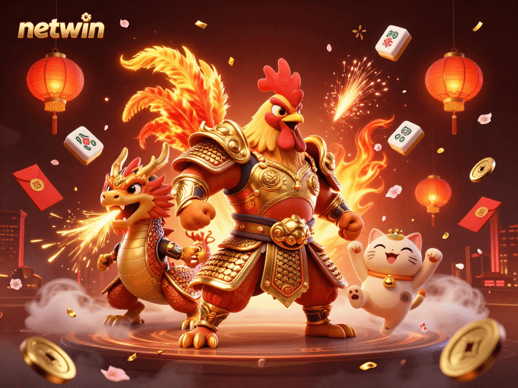 Experience thrilling online gambling with netwin featuring dynamic 3D characters in an exciting scene.