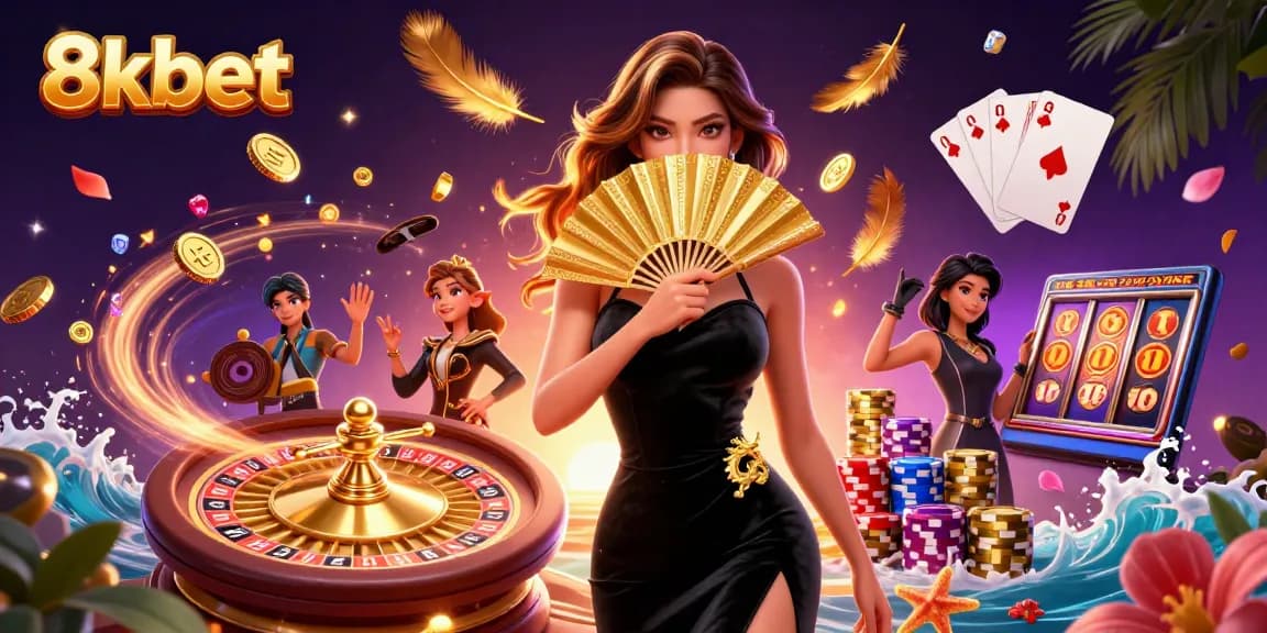 Experience the excitement of 8xbet online casino with stunning gaming elements in vibrant 3D illustration.