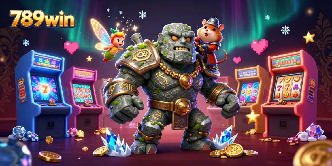 Engage in thrilling gameplay at 789win with an enchanted golem and vibrant casino elements.