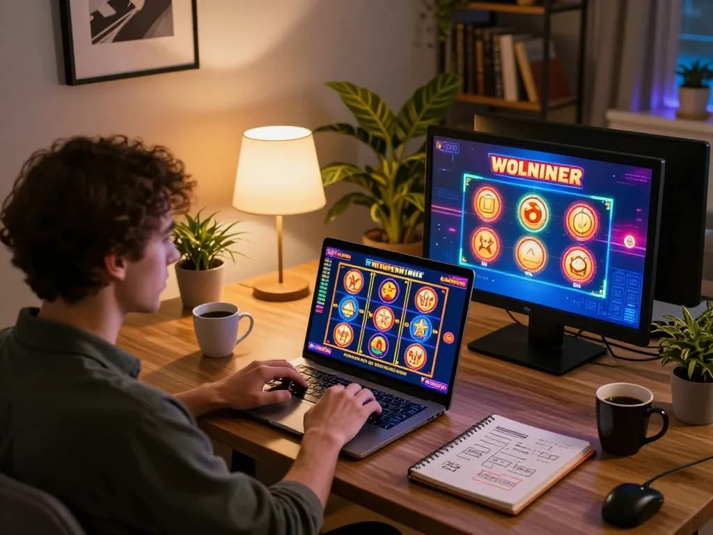 Playing exciting online slots at home with SC88, showcasing vibrant graphics and strategic gaming environment