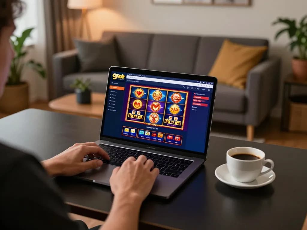 Player engaging in online gaming at 99ok casino platform from a cozy home setup.