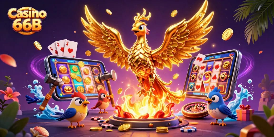 Engage with the exciting gold-filled scene at Casino 66B featuring dynamic game elements.